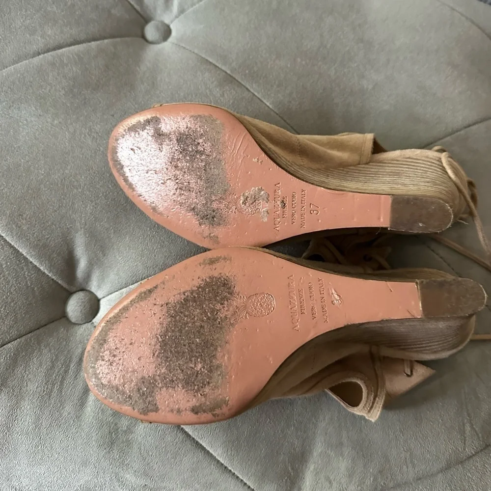 Aquazzura Sexy Thing Cut Out Suede Wedge Sandals in Nude